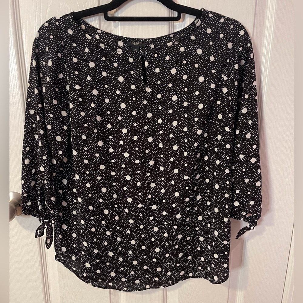 NWOT Talbots Small Petite TIE-SLEEVE BLOUSE - BOLD DOT